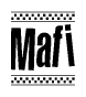 The image contains the text Mafi in a bold, stylized font, with a checkered flag pattern bordering the top and bottom of the text.