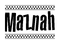 The image contains the text Maznah in a bold, stylized font, with a checkered flag pattern bordering the top and bottom of the text.