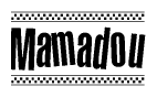 The image contains the text Mamadou in a bold, stylized font, with a checkered flag pattern bordering the top and bottom of the text.