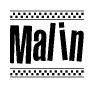 The clipart image displays the text Malin in a bold, stylized font. It is enclosed in a rectangular border with a checkerboard pattern running below and above the text, similar to a finish line in racing. 
