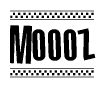 The image contains the text Moooz in a bold, stylized font, with a checkered flag pattern bordering the top and bottom of the text.
