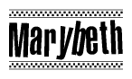 The clipart image displays the text Marybeth in a bold, stylized font. It is enclosed in a rectangular border with a checkerboard pattern running below and above the text, similar to a finish line in racing. 