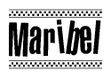 The image contains the text Maribel in a bold, stylized font, with a checkered flag pattern bordering the top and bottom of the text.