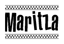 The image contains the text Maritza in a bold, stylized font, with a checkered flag pattern bordering the top and bottom of the text.