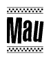 The image contains the text Mau in a bold, stylized font, with a checkered flag pattern bordering the top and bottom of the text.
