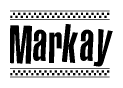 The image contains the text Markay in a bold, stylized font, with a checkered flag pattern bordering the top and bottom of the text.