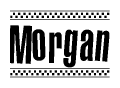 The image contains the text Morgan in a bold, stylized font, with a checkered flag pattern bordering the top and bottom of the text.