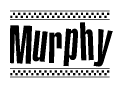   The clipart image displays the text Murphy in a bold, stylized font. It is enclosed in a rectangular border with a checkerboard pattern running below and above the text, similar to a finish line in racing.  