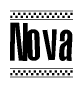 The image contains the text Nova in a bold, stylized font, with a checkered flag pattern bordering the top and bottom of the text.