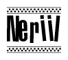 The clipart image displays the text Neriil in a bold, stylized font. It is enclosed in a rectangular border with a checkerboard pattern running below and above the text, similar to a finish line in racing. 