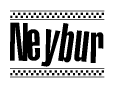 The image contains the text Neybur in a bold, stylized font, with a checkered flag pattern bordering the top and bottom of the text.