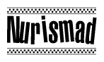 The clipart image displays the text Nurismad in a bold, stylized font. It is enclosed in a rectangular border with a checkerboard pattern running below and above the text, similar to a finish line in racing. 