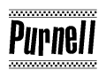 The image contains the text Purnell in a bold, stylized font, with a checkered flag pattern bordering the top and bottom of the text.