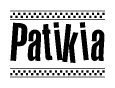 The image contains the text Patikia in a bold, stylized font, with a checkered flag pattern bordering the top and bottom of the text.