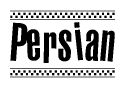 The image contains the text Persian in a bold, stylized font, with a checkered flag pattern bordering the top and bottom of the text.