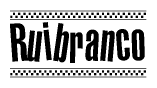   The image contains the text Ruibranco in a bold, stylized font, with a checkered flag pattern bordering the top and bottom of the text. 