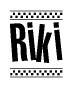 The clipart image displays the text Riki in a bold, stylized font. It is enclosed in a rectangular border with a checkerboard pattern running below and above the text, similar to a finish line in racing. 