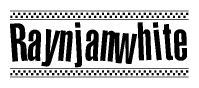 The clipart image displays the text Raynjanwhite in a bold, stylized font. It is enclosed in a rectangular border with a checkerboard pattern running below and above the text, similar to a finish line in racing. 