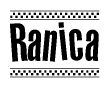 The clipart image displays the text Ranica in a bold, stylized font. It is enclosed in a rectangular border with a checkerboard pattern running below and above the text, similar to a finish line in racing. 