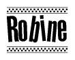 The clipart image displays the text Robine in a bold, stylized font. It is enclosed in a rectangular border with a checkerboard pattern running below and above the text, similar to a finish line in racing. 