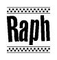 The clipart image displays the text Raph in a bold, stylized font. It is enclosed in a rectangular border with a checkerboard pattern running below and above the text, similar to a finish line in racing. 