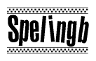 The image contains the text Spelingb in a bold, stylized font, with a checkered flag pattern bordering the top and bottom of the text.