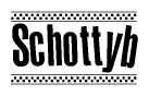 The clipart image displays the text Schottyb in a bold, stylized font. It is enclosed in a rectangular border with a checkerboard pattern running below and above the text, similar to a finish line in racing. 