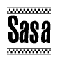 The clipart image displays the text Sasa in a bold, stylized font. It is enclosed in a rectangular border with a checkerboard pattern running below and above the text, similar to a finish line in racing. 