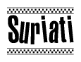 The image contains the text Suriati in a bold, stylized font, with a checkered flag pattern bordering the top and bottom of the text.