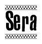 The clipart image displays the text Sera in a bold, stylized font. It is enclosed in a rectangular border with a checkerboard pattern running below and above the text, similar to a finish line in racing. 