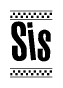   The clipart image displays the text Sis in a bold, stylized font. It is enclosed in a rectangular border with a checkerboard pattern running below and above the text, similar to a finish line in racing.  