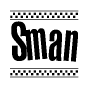 The image contains the text Sman in a bold, stylized font, with a checkered flag pattern bordering the top and bottom of the text.