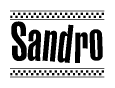 The image contains the text Sandro in a bold, stylized font, with a checkered flag pattern bordering the top and bottom of the text.