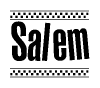 The clipart image displays the text Salem in a bold, stylized font. It is enclosed in a rectangular border with a checkerboard pattern running below and above the text, similar to a finish line in racing. 