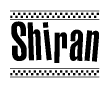 The clipart image displays the text Shiran in a bold, stylized font. It is enclosed in a rectangular border with a checkerboard pattern running below and above the text, similar to a finish line in racing. 