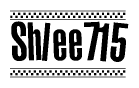The clipart image displays the text Shlee715 in a bold, stylized font. It is enclosed in a rectangular border with a checkerboard pattern running below and above the text, similar to a finish line in racing. 