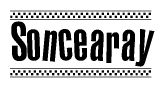 The image contains the text Soncearay in a bold, stylized font, with a checkered flag pattern bordering the top and bottom of the text.