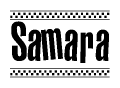 The clipart image displays the text Samara in a bold, stylized font. It is enclosed in a rectangular border with a checkerboard pattern running below and above the text, similar to a finish line in racing. 