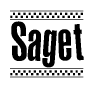 The clipart image displays the text Saget in a bold, stylized font. It is enclosed in a rectangular border with a checkerboard pattern running below and above the text, similar to a finish line in racing. 