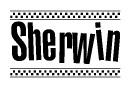 The clipart image displays the text Sherwin in a bold, stylized font. It is enclosed in a rectangular border with a checkerboard pattern running below and above the text, similar to a finish line in racing. 