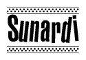 The clipart image displays the text Sunardi in a bold, stylized font. It is enclosed in a rectangular border with a checkerboard pattern running below and above the text, similar to a finish line in racing. 