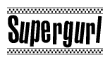 The clipart image displays the text Supergurl in a bold, stylized font. It is enclosed in a rectangular border with a checkerboard pattern running below and above the text, similar to a finish line in racing. 