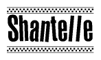 The image contains the text Shantelle in a bold, stylized font, with a checkered flag pattern bordering the top and bottom of the text.