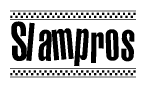 The image contains the text Slampros in a bold, stylized font, with a checkered flag pattern bordering the top and bottom of the text.