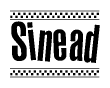 The clipart image displays the text Sinead in a bold, stylized font. It is enclosed in a rectangular border with a checkerboard pattern running below and above the text, similar to a finish line in racing. 