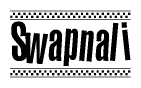 The image is a black and white clipart of the text Swapnali in a bold, italicized font. The text is bordered by a dotted line on the top and bottom, and there are checkered flags positioned at both ends of the text, usually associated with racing or finishing lines.