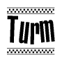 The image contains the text Turm in a bold, stylized font, with a checkered flag pattern bordering the top and bottom of the text.