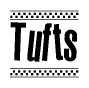 The image contains the text Tufts in a bold, stylized font, with a checkered flag pattern bordering the top and bottom of the text.
