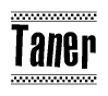 The clipart image displays the text Taner in a bold, stylized font. It is enclosed in a rectangular border with a checkerboard pattern running below and above the text, similar to a finish line in racing. 