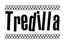 The clipart image displays the text Tredilla in a bold, stylized font. It is enclosed in a rectangular border with a checkerboard pattern running below and above the text, similar to a finish line in racing. 